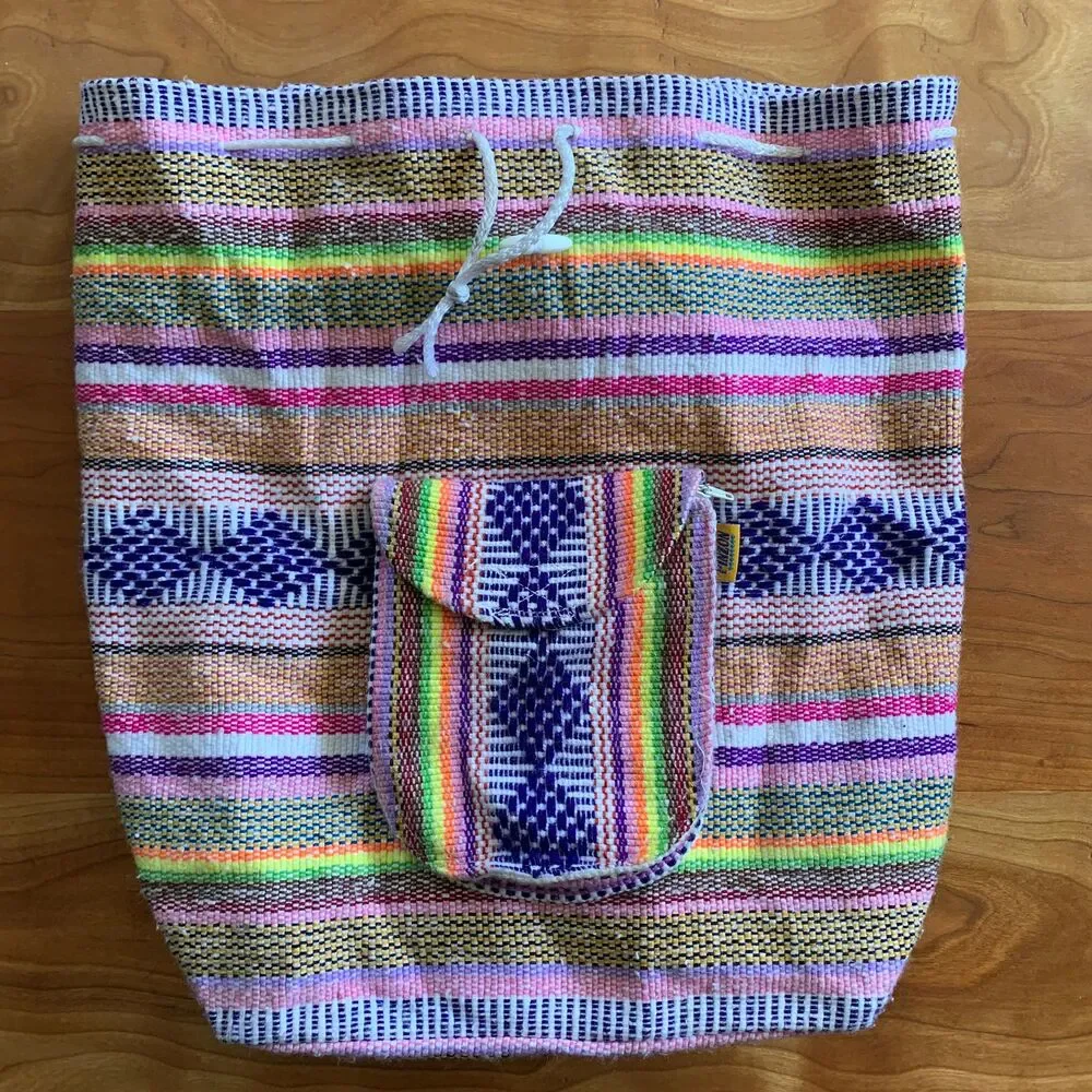 Pastel, Neon, and White Woven Baja Boho Backpack